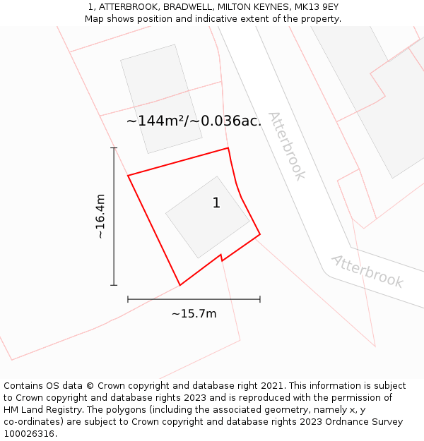 1, ATTERBROOK, BRADWELL, MILTON KEYNES, MK13 9EY: Plot and title map