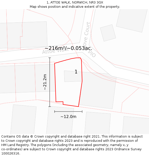 1, ATTOE WALK, NORWICH, NR3 3GX: Plot and title map