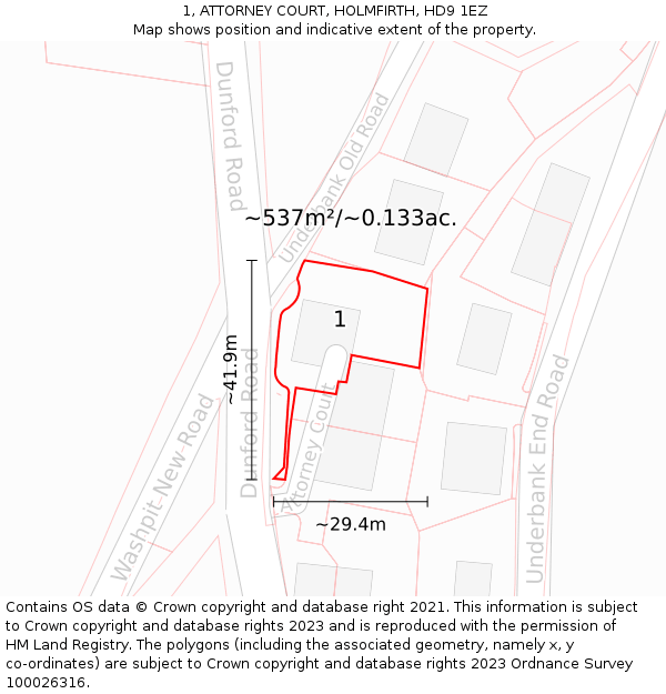 1, ATTORNEY COURT, HOLMFIRTH, HD9 1EZ: Plot and title map