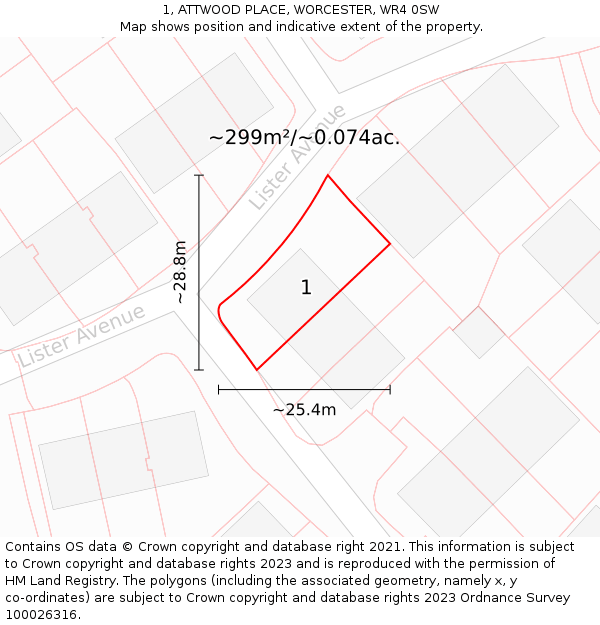 1, ATTWOOD PLACE, WORCESTER, WR4 0SW: Plot and title map