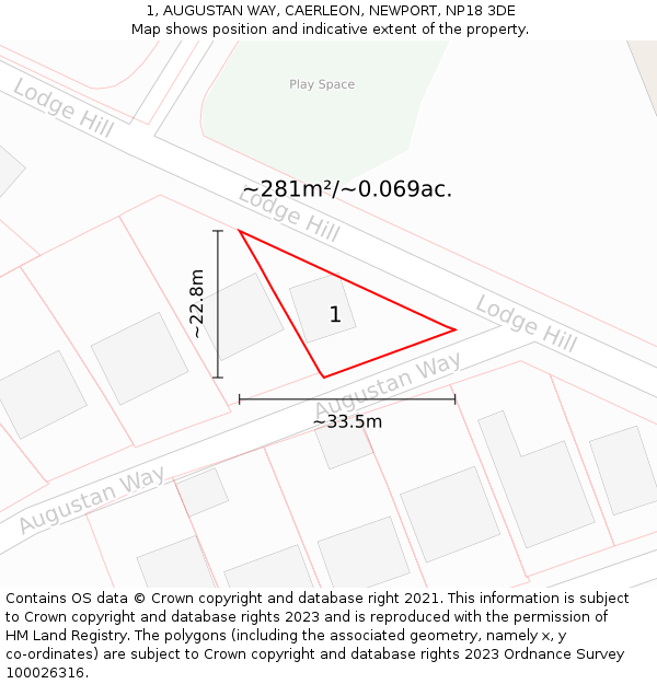 1, AUGUSTAN WAY, CAERLEON, NEWPORT, NP18 3DE: Plot and title map
