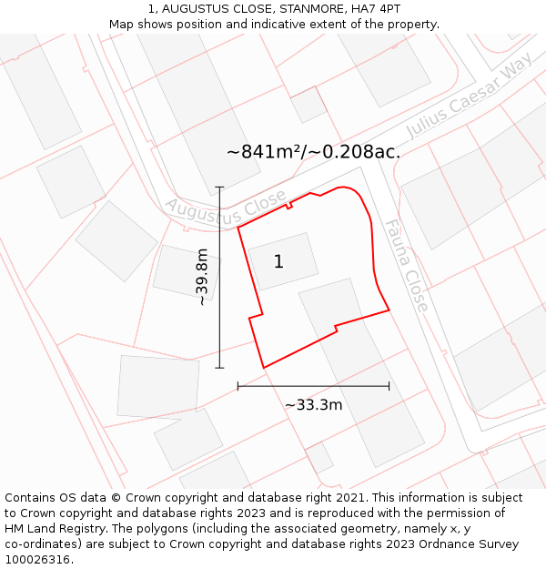 1, AUGUSTUS CLOSE, STANMORE, HA7 4PT: Plot and title map