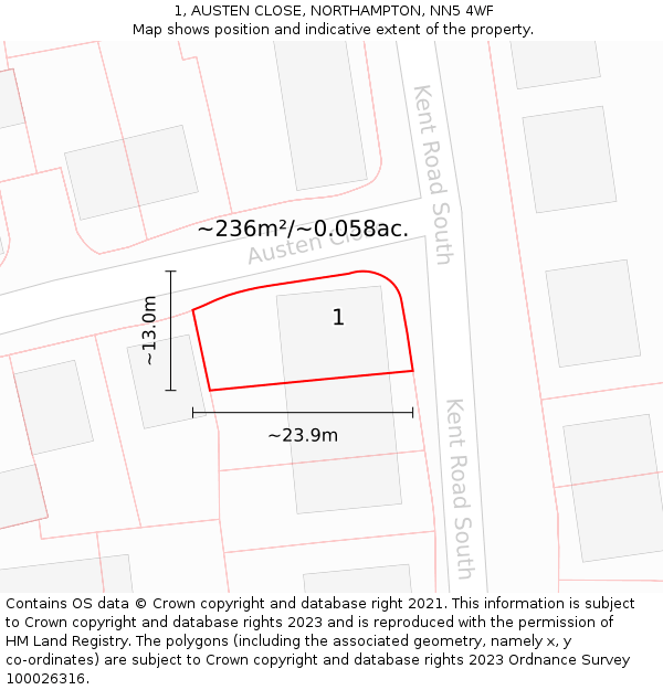 1, AUSTEN CLOSE, NORTHAMPTON, NN5 4WF: Plot and title map