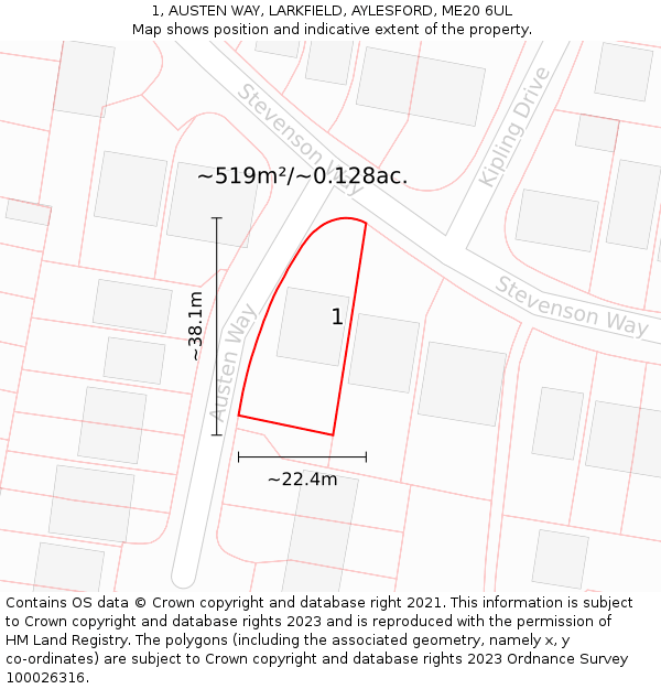 1, AUSTEN WAY, LARKFIELD, AYLESFORD, ME20 6UL: Plot and title map