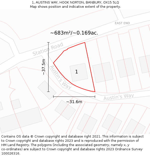 1, AUSTINS WAY, HOOK NORTON, BANBURY, OX15 5LQ: Plot and title map
