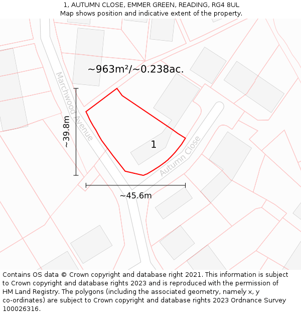 1, AUTUMN CLOSE, EMMER GREEN, READING, RG4 8UL: Plot and title map