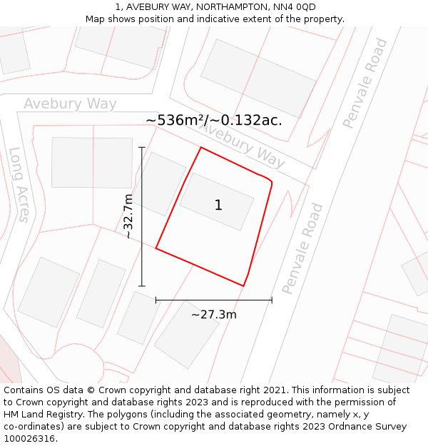 1, AVEBURY WAY, NORTHAMPTON, NN4 0QD: Plot and title map