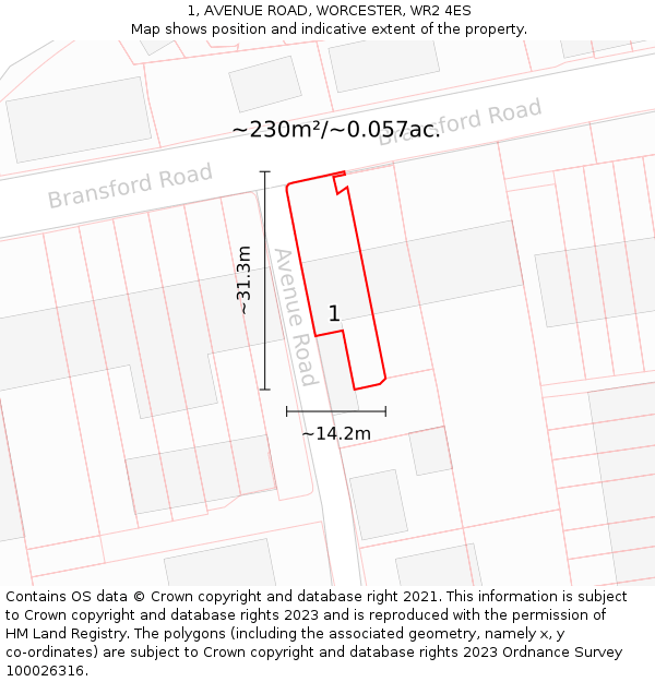 1, AVENUE ROAD, WORCESTER, WR2 4ES: Plot and title map