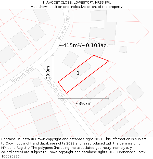 1, AVOCET CLOSE, LOWESTOFT, NR33 8PU: Plot and title map