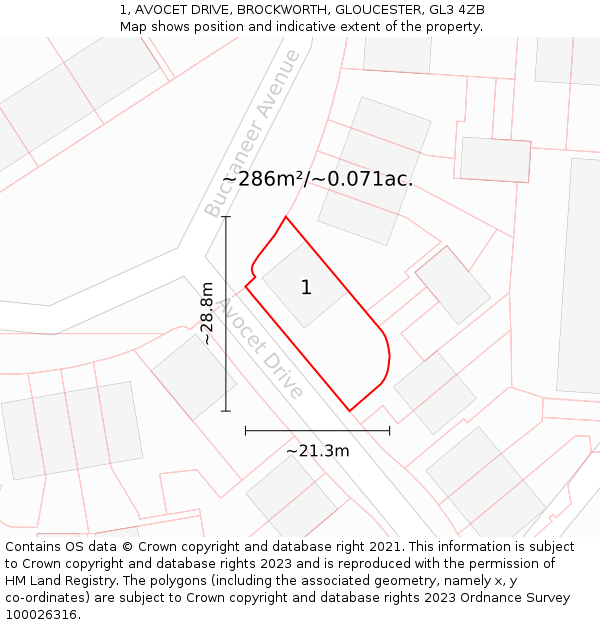 1, AVOCET DRIVE, BROCKWORTH, GLOUCESTER, GL3 4ZB: Plot and title map