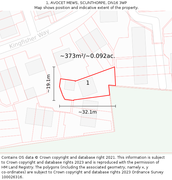 1, AVOCET MEWS, SCUNTHORPE, DN16 3WP: Plot and title map