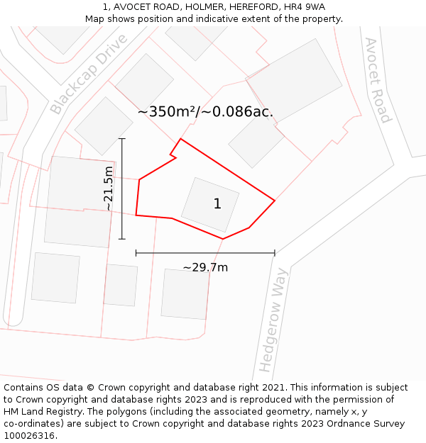 1, AVOCET ROAD, HOLMER, HEREFORD, HR4 9WA: Plot and title map