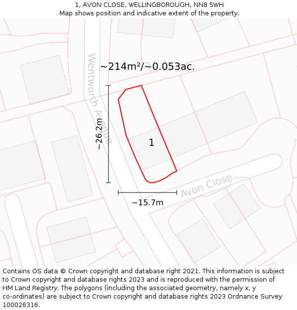 1, AVON CLOSE, WELLINGBOROUGH, NN8 5WH: Plot and title map