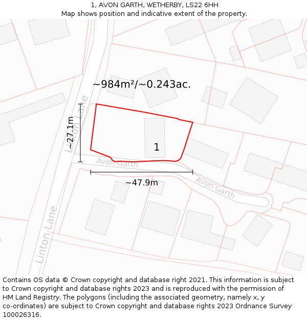 1, AVON GARTH, WETHERBY, LS22 6HH: Plot and title map