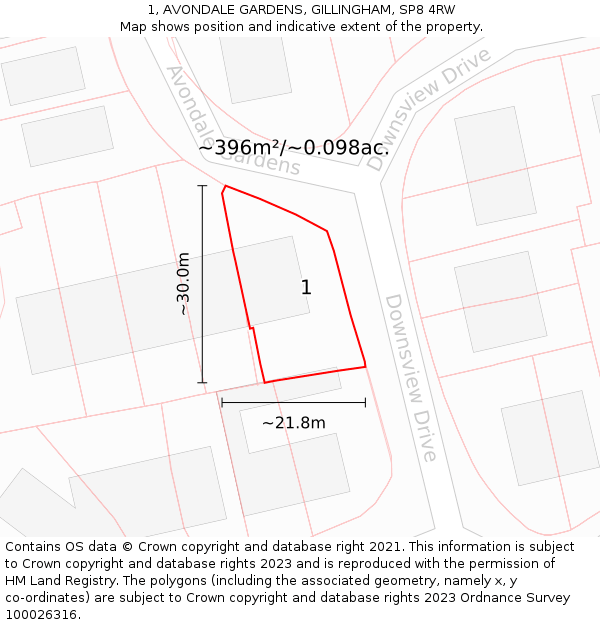 1, AVONDALE GARDENS, GILLINGHAM, SP8 4RW: Plot and title map