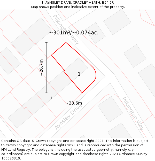 1, AYNSLEY DRIVE, CRADLEY HEATH, B64 5RJ: Plot and title map