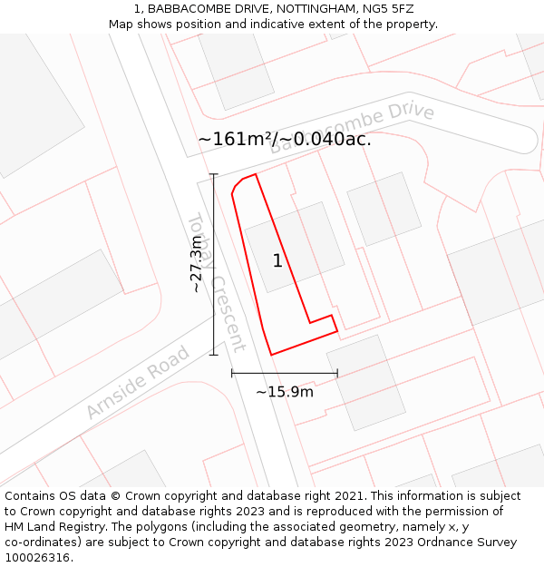 1, BABBACOMBE DRIVE, NOTTINGHAM, NG5 5FZ: Plot and title map