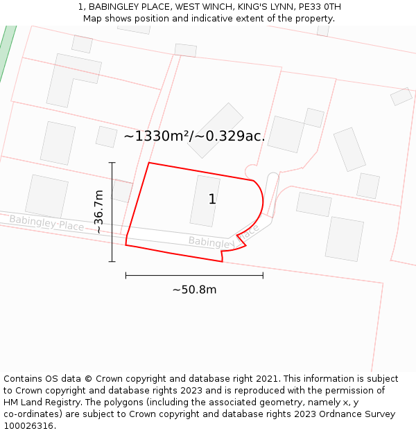 1, BABINGLEY PLACE, WEST WINCH, KING'S LYNN, PE33 0TH: Plot and title map
