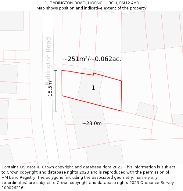 1, BABINGTON ROAD, HORNCHURCH, RM12 4AR: Plot and title map