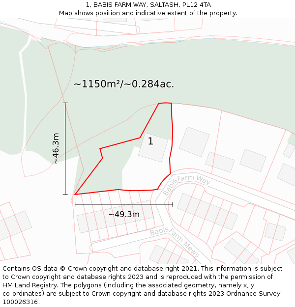 1, BABIS FARM WAY, SALTASH, PL12 4TA: Plot and title map