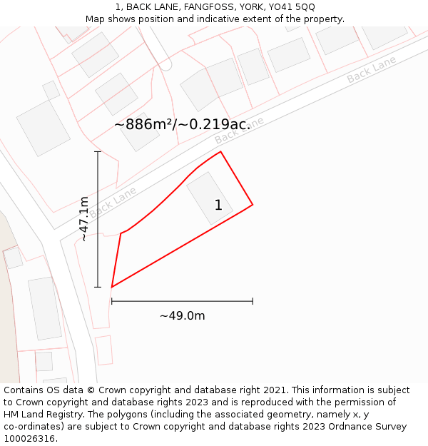 1, BACK LANE, FANGFOSS, YORK, YO41 5QQ: Plot and title map
