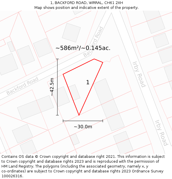 1, BACKFORD ROAD, WIRRAL, CH61 2XH: Plot and title map