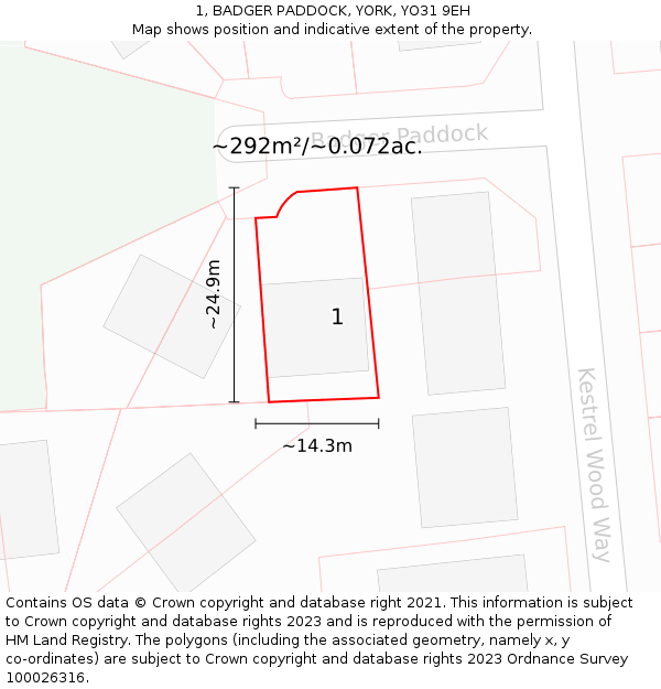 1, BADGER PADDOCK, YORK, YO31 9EH: Plot and title map