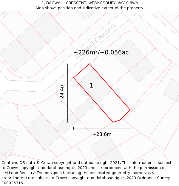 1, BAGWALL CRESCENT, WEDNESBURY, WS10 8WA: Plot and title map