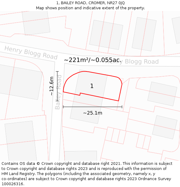 1, BAILEY ROAD, CROMER, NR27 0JQ: Plot and title map