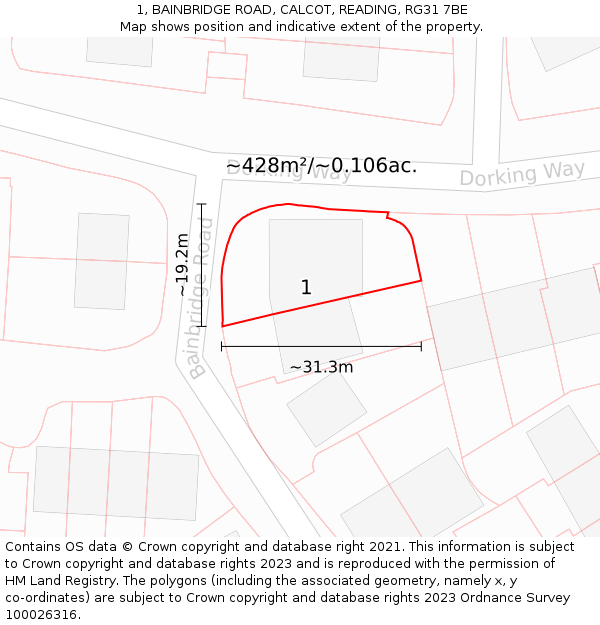1, BAINBRIDGE ROAD, CALCOT, READING, RG31 7BE: Plot and title map