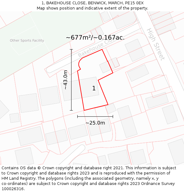 1, BAKEHOUSE CLOSE, BENWICK, MARCH, PE15 0EX: Plot and title map