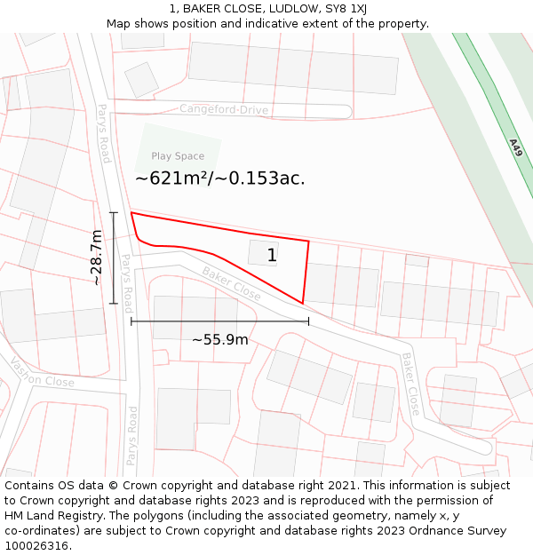 1, BAKER CLOSE, LUDLOW, SY8 1XJ: Plot and title map