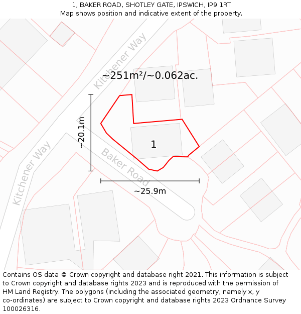 1, BAKER ROAD, SHOTLEY GATE, IPSWICH, IP9 1RT: Plot and title map