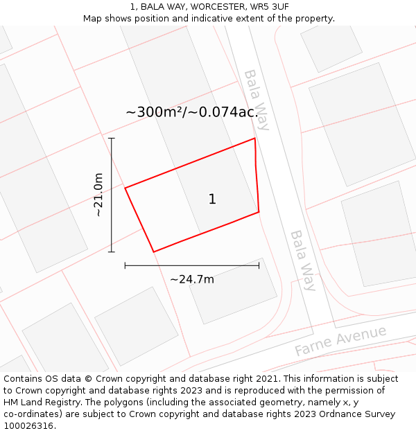 1, BALA WAY, WORCESTER, WR5 3UF: Plot and title map