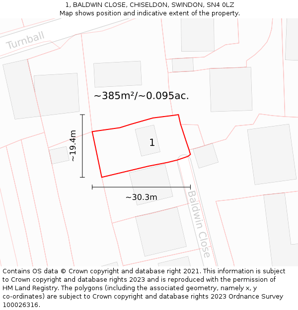 1, BALDWIN CLOSE, CHISELDON, SWINDON, SN4 0LZ: Plot and title map