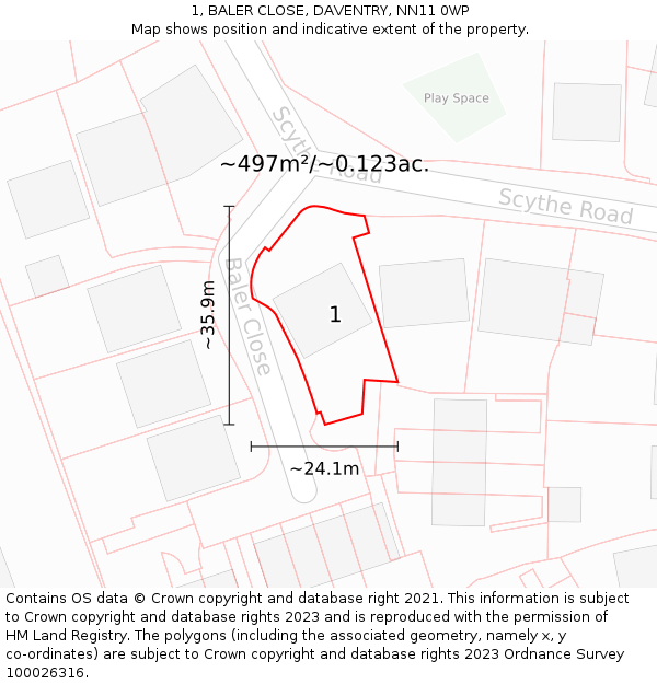 1, BALER CLOSE, DAVENTRY, NN11 0WP: Plot and title map