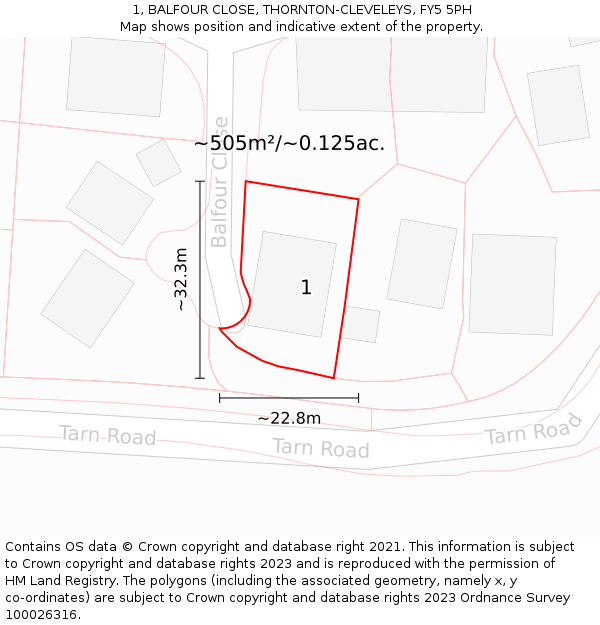 1, BALFOUR CLOSE, THORNTON-CLEVELEYS, FY5 5PH: Plot and title map