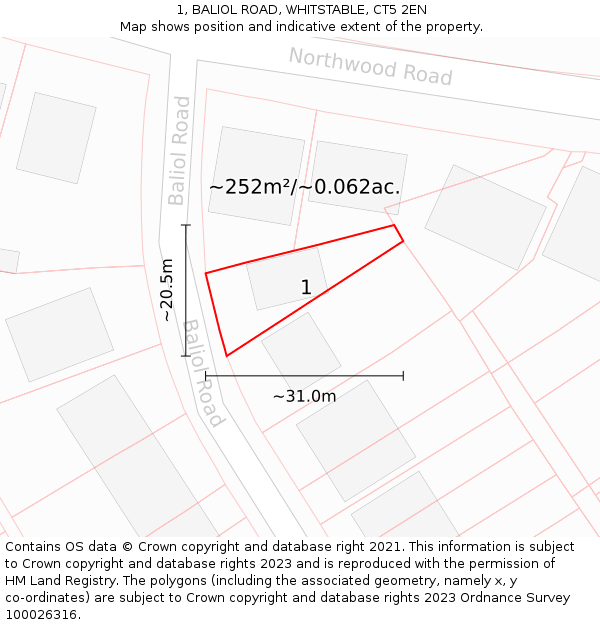 1, BALIOL ROAD, WHITSTABLE, CT5 2EN: Plot and title map