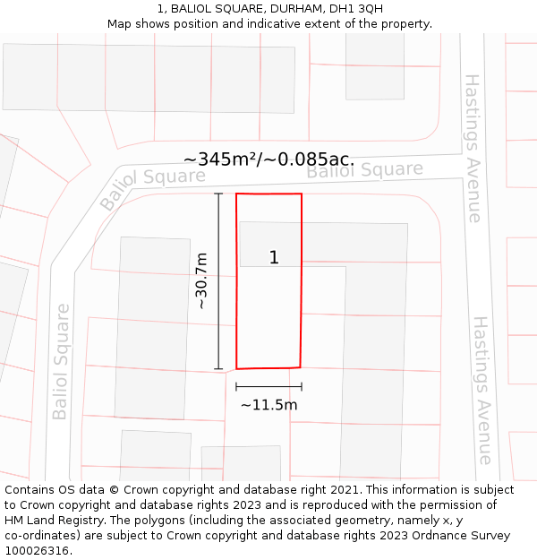 1, BALIOL SQUARE, DURHAM, DH1 3QH: Plot and title map
