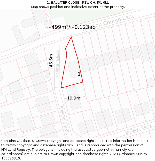 1, BALLATER CLOSE, IPSWICH, IP1 6LL: Plot and title map