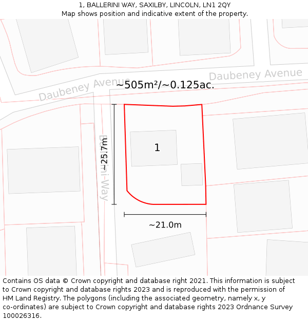 1, BALLERINI WAY, SAXILBY, LINCOLN, LN1 2QY: Plot and title map