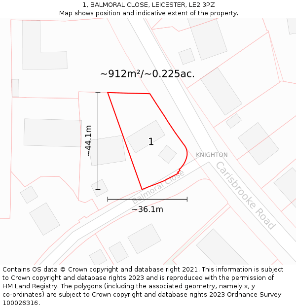 1, BALMORAL CLOSE, LEICESTER, LE2 3PZ: Plot and title map