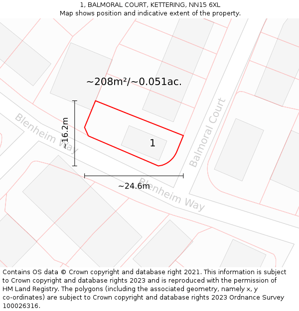 1, BALMORAL COURT, KETTERING, NN15 6XL: Plot and title map