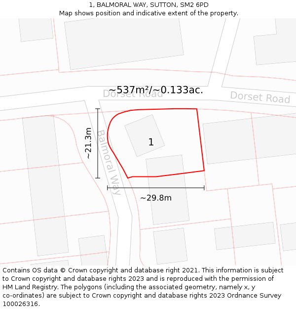1, BALMORAL WAY, SUTTON, SM2 6PD: Plot and title map