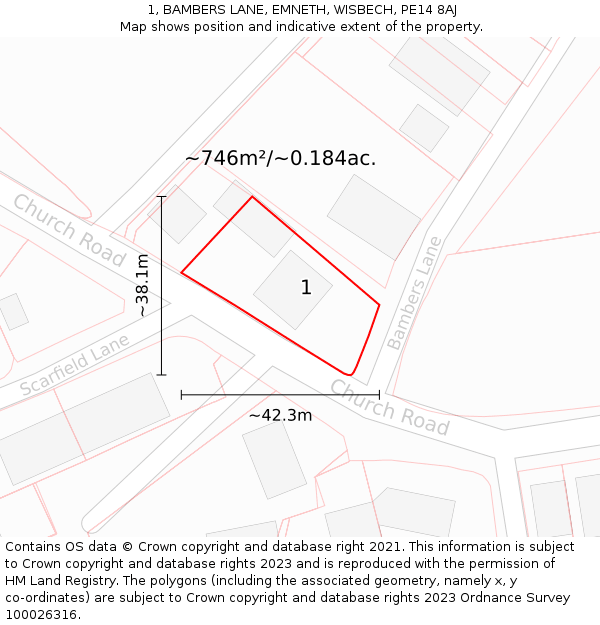 1, BAMBERS LANE, EMNETH, WISBECH, PE14 8AJ: Plot and title map