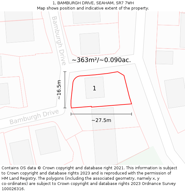 1, BAMBURGH DRIVE, SEAHAM, SR7 7WH: Plot and title map