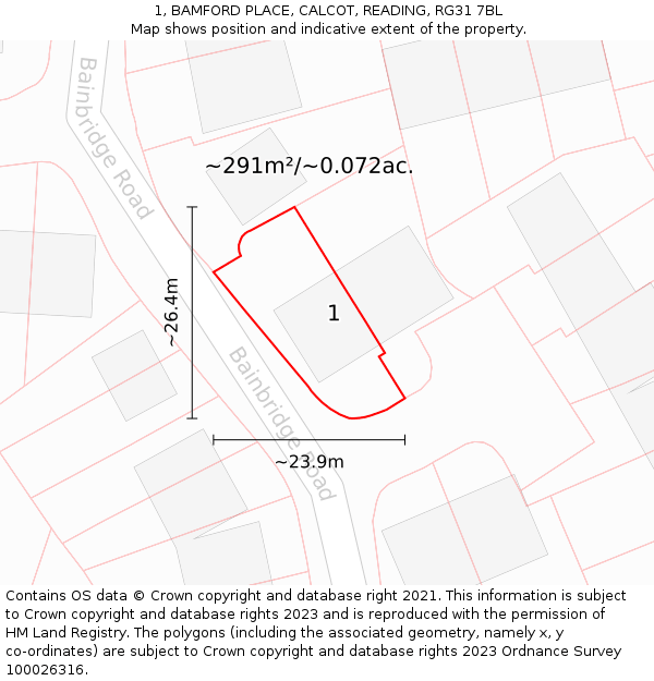 1, BAMFORD PLACE, CALCOT, READING, RG31 7BL: Plot and title map