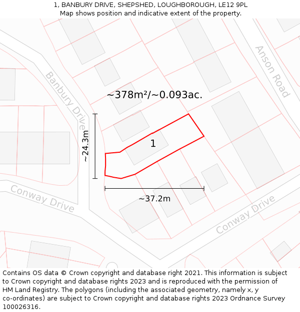 1, BANBURY DRIVE, SHEPSHED, LOUGHBOROUGH, LE12 9PL: Plot and title map