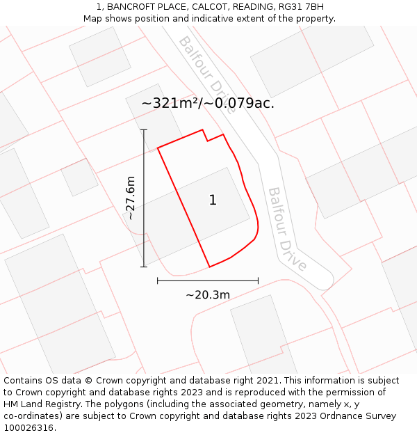 1, BANCROFT PLACE, CALCOT, READING, RG31 7BH: Plot and title map