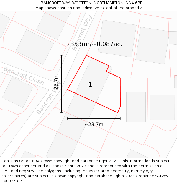 1, BANCROFT WAY, WOOTTON, NORTHAMPTON, NN4 6BF: Plot and title map